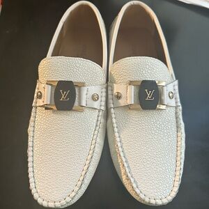LV White Leather Loafers Slip-Ons